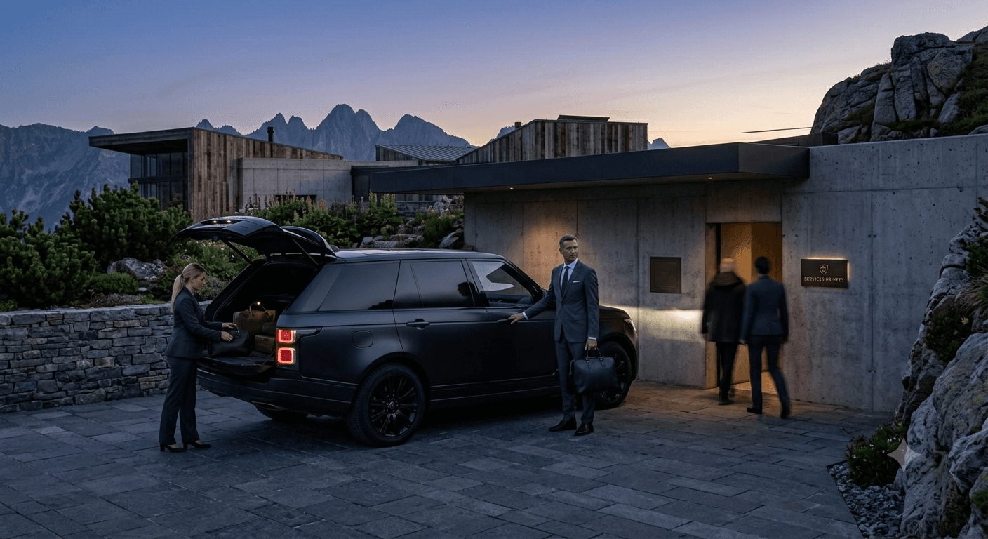 Black Range Rover arriving at a private estate